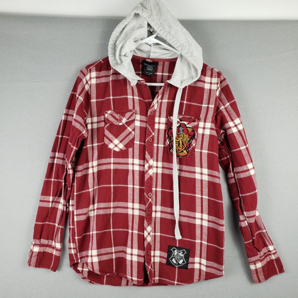 Harry Potter Size XS Hooded Flannel Gryffindor Embroidered Red Plaid Hogwarts‎